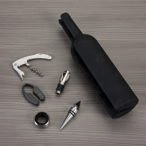 Kit Vinho Personalizado Formato Garrafa com 5 Peças Kit Vinho Personalizado Formato Garrafa com 5 Peças